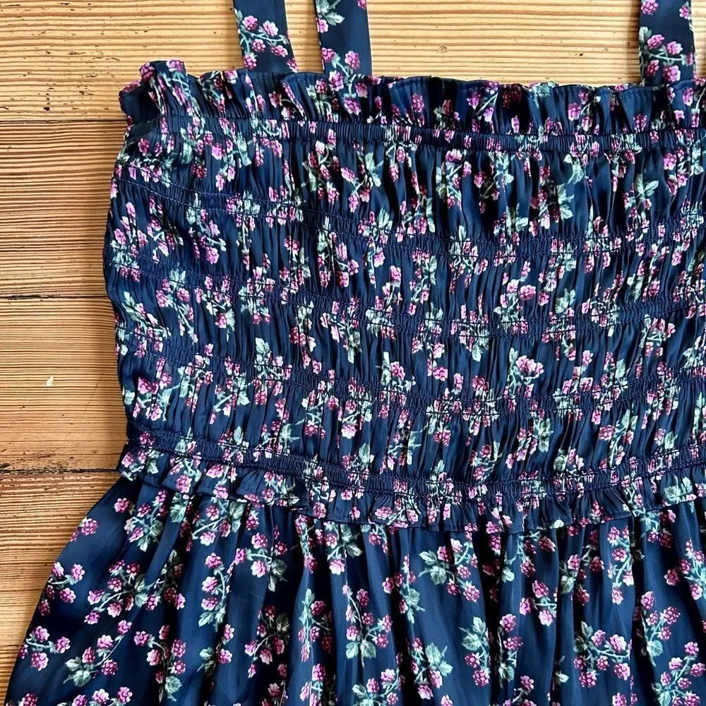 J. Crew Featherweight satin smocked tank top in twilight berry. Size L.